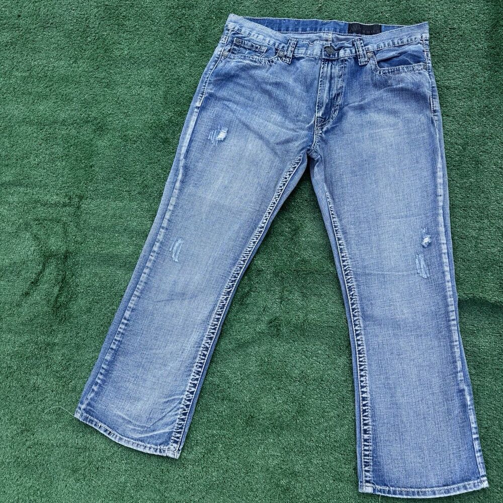 Axel Walcott Mens Jeans 38x30 Light Wash Distressed Bootcut Denim Y2K
